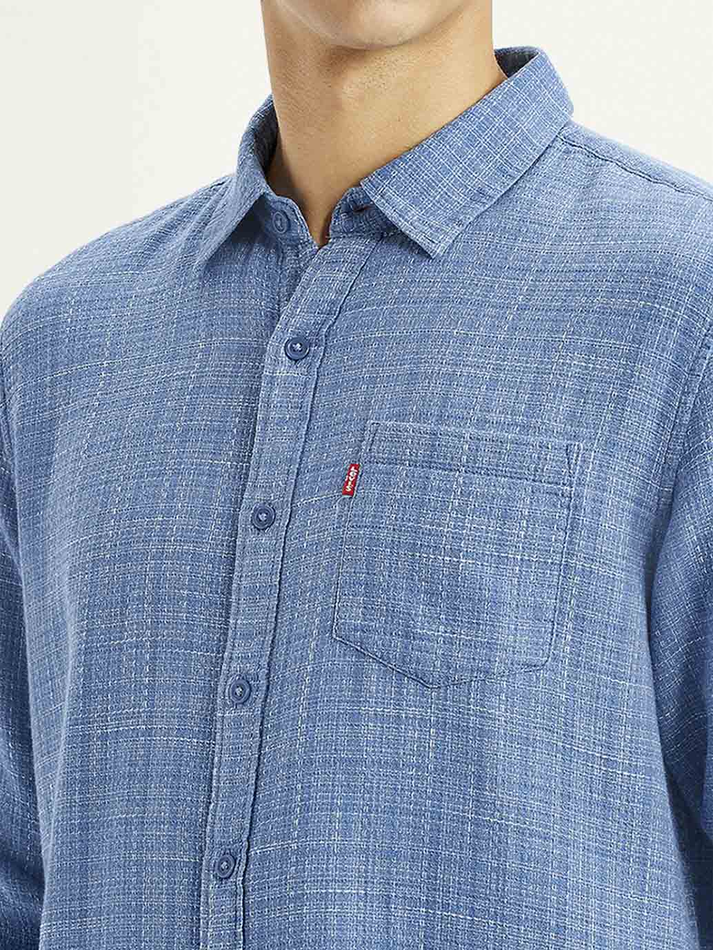 Men's Self Design Blue Slim Fit Shirt - Detail View