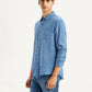 Men's Self Design Blue Slim Fit Shirt - Side View