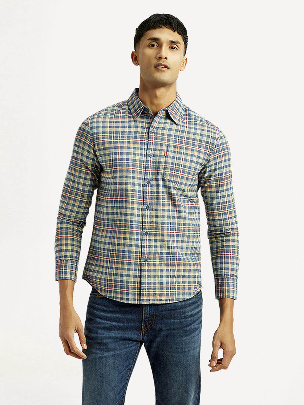 Men's Checkered Slim Fit Shirt - Front View