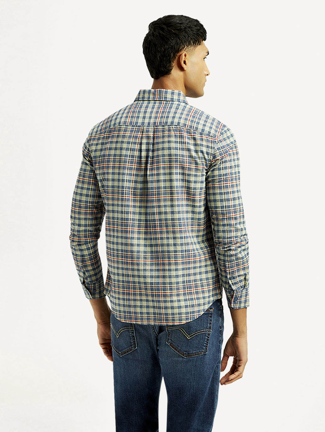 Men's Checkered Slim Fit Shirt - Back View