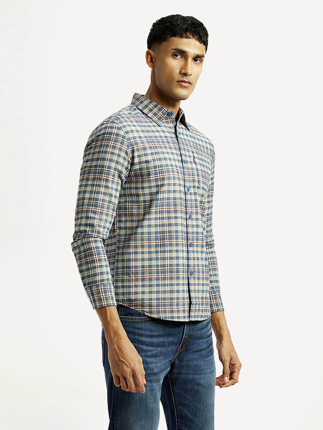 Men's Checkered Slim Fit Shirt - Side View