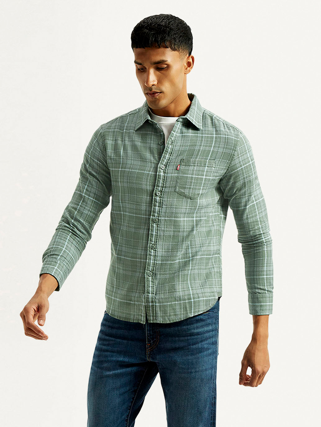 Men's Checkered Green Slim Fit Shirt - Styleshot View