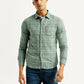 Men's Checkered Green Slim Fit Shirt - Front View
