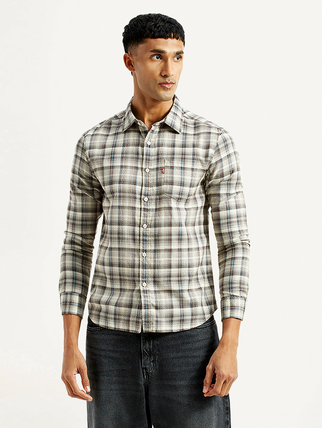 Men's Checkered Multi Color Slim Fit Shirt - Front View