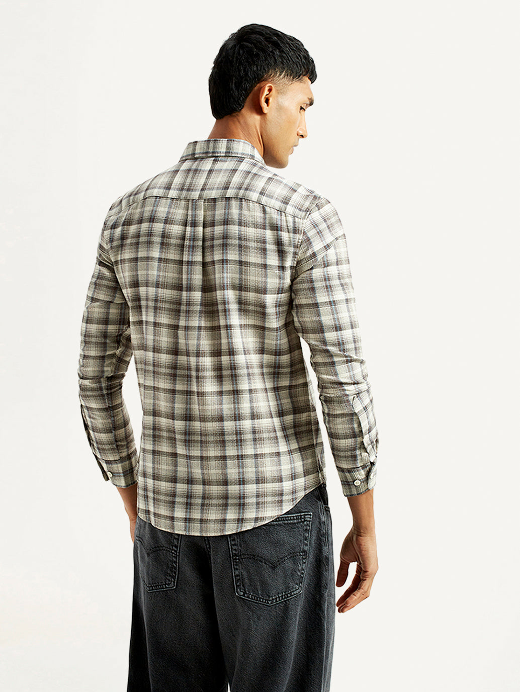 Men's Checkered Multi Color Slim Fit Shirt - Back View