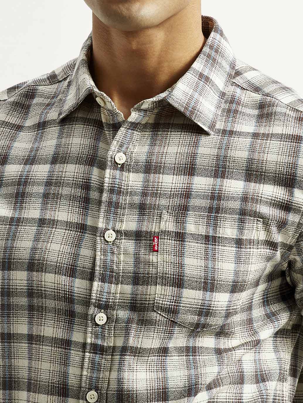 Men's Checkered Multi Color Slim Fit Shirt - Detail View