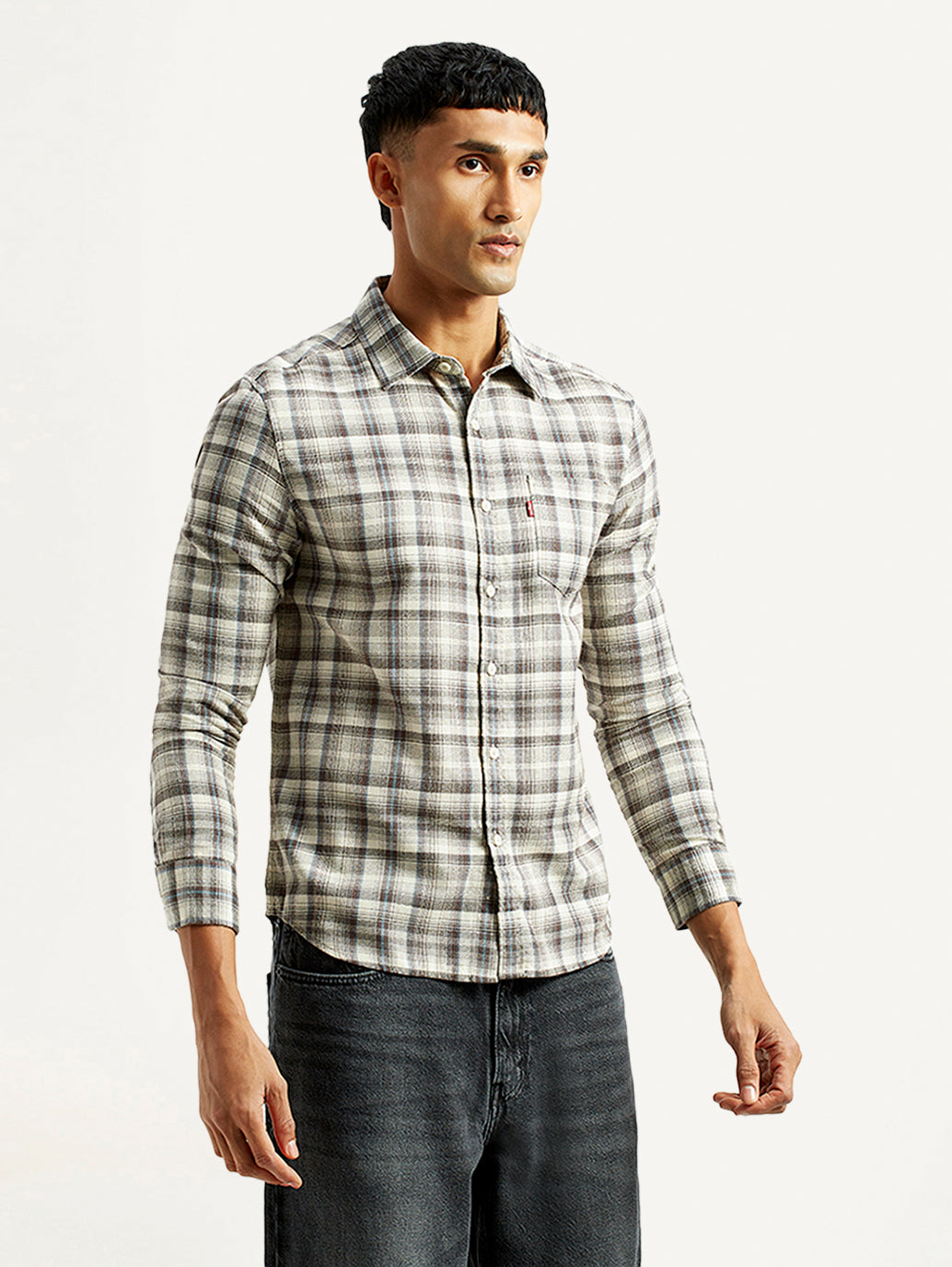 Men's Checkered Multi Color Slim Fit Shirt - Side View