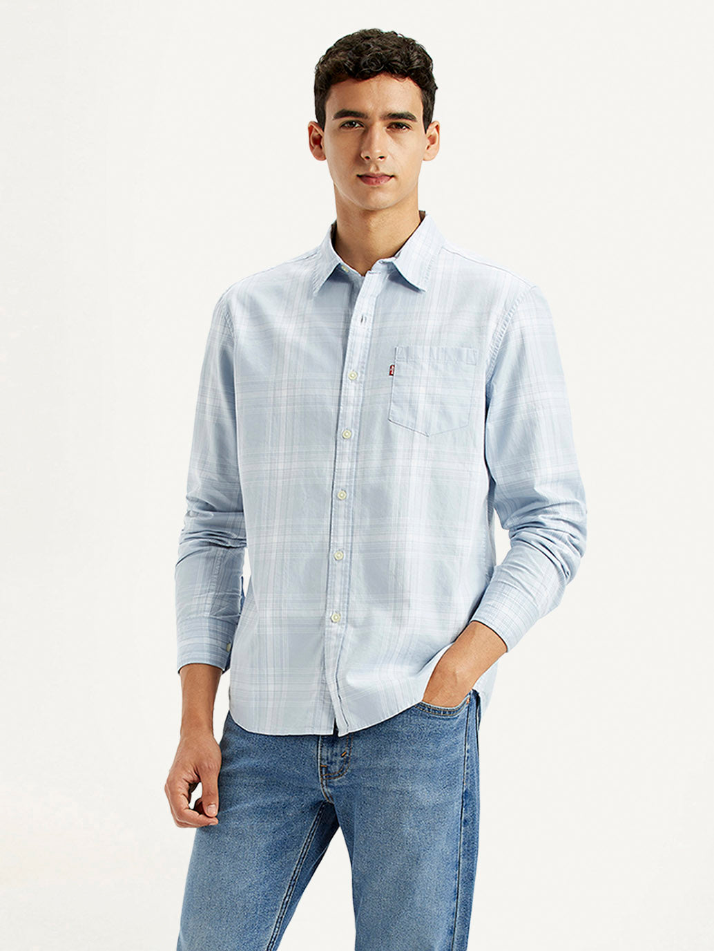 Men's Plaid Light Blue Slim Fit Shirt