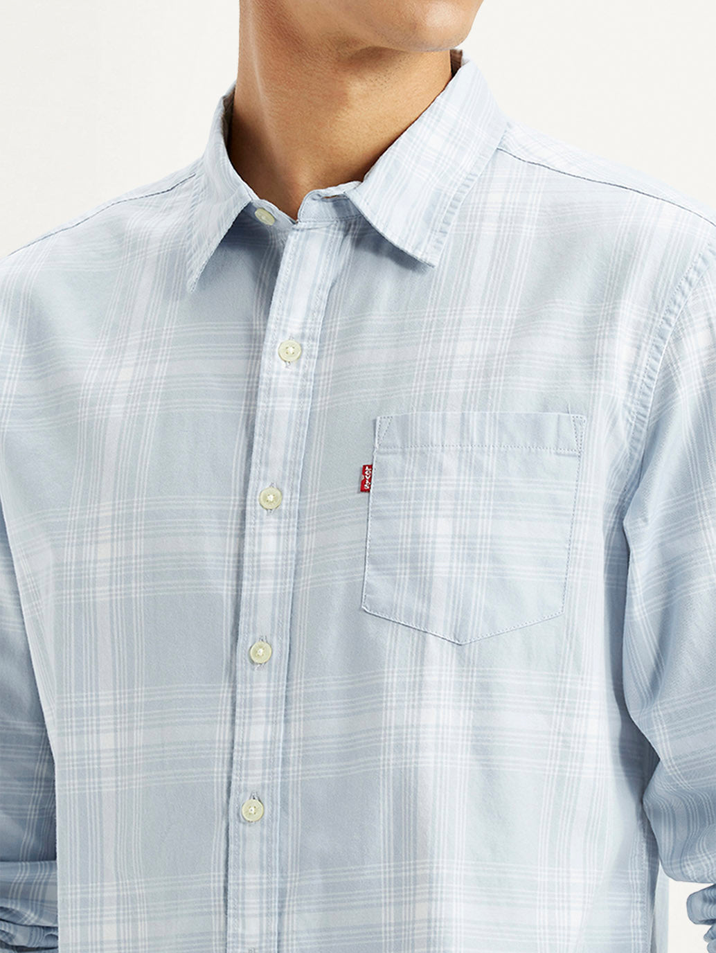 Men's Plaid Light Blue Slim Fit Shirt - Detail View
