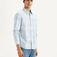 Men's Plaid Light Blue Slim Fit Shirt - Side View