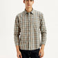 Men's Checkered Beige Slim Fit Shirt - Front View
