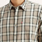 Men's Checkered Beige Slim Fit Shirt - Detail View