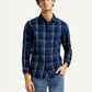 Men's Checkered Navy Slim Fit Shirt - Styleshot View