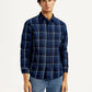 Men's Checkered Navy Slim Fit Shirt - Front View
