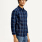 Men's Checkered Navy Slim Fit Shirt - Side View