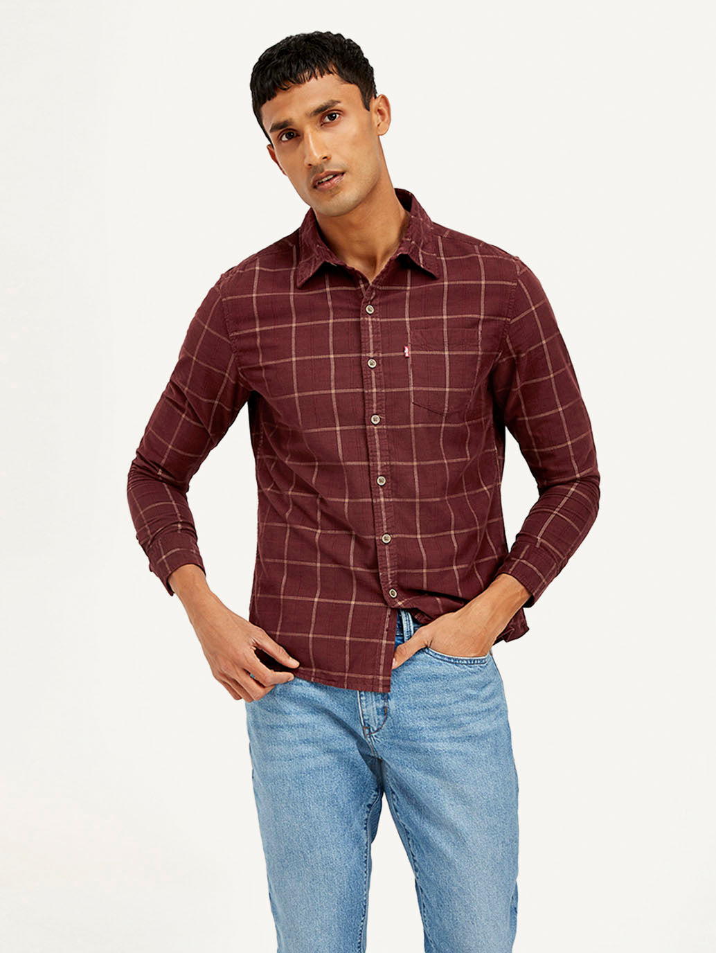 Men's Checkered Slim Fit Corduroy Shirt