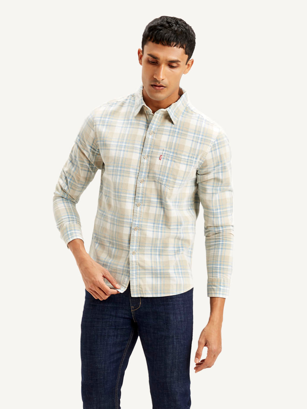 Men's Checkered Slim Fit Corduroy Shirt