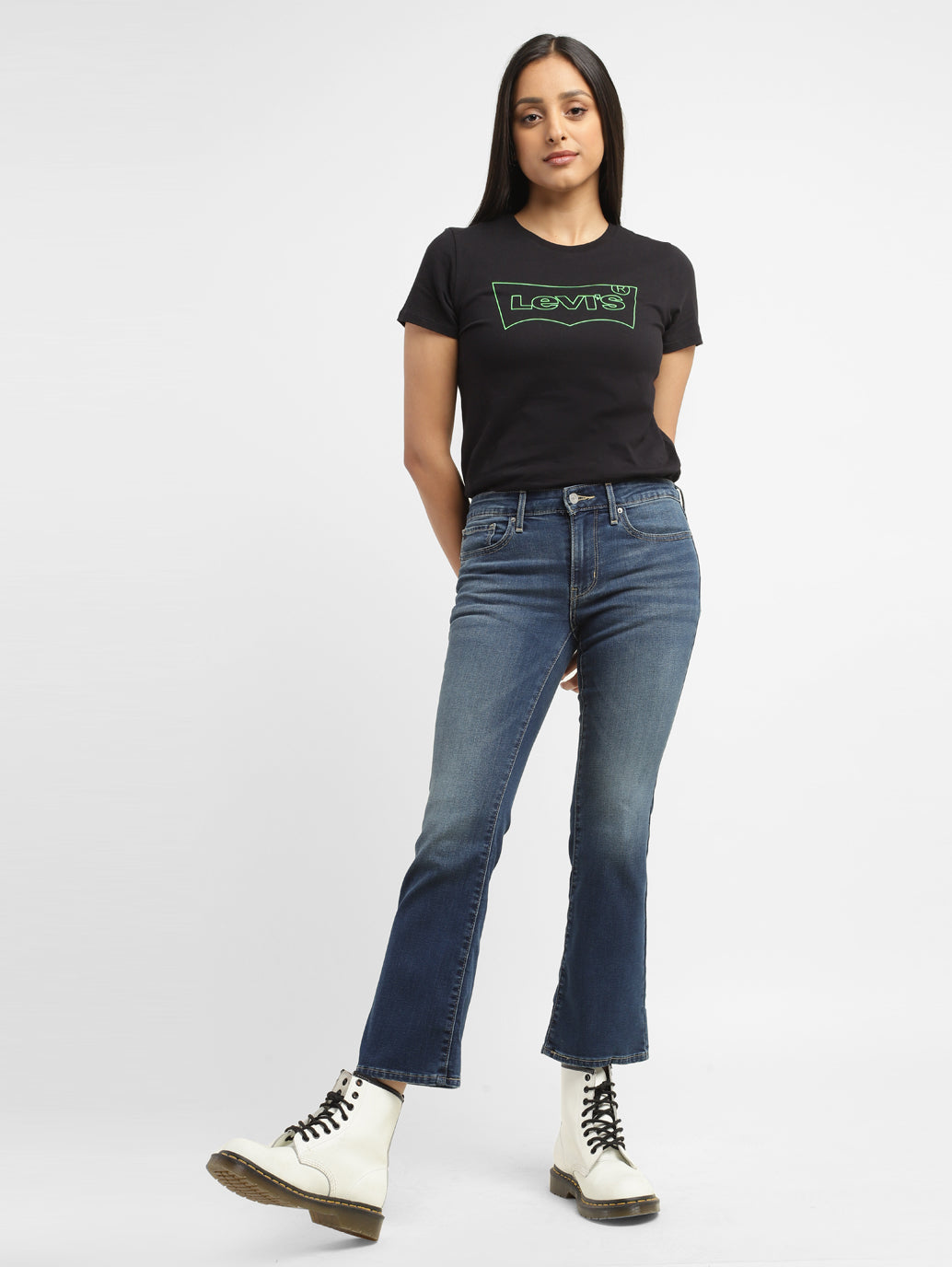 Women's 715 Blue Flared Fit Mid Rise Jeans