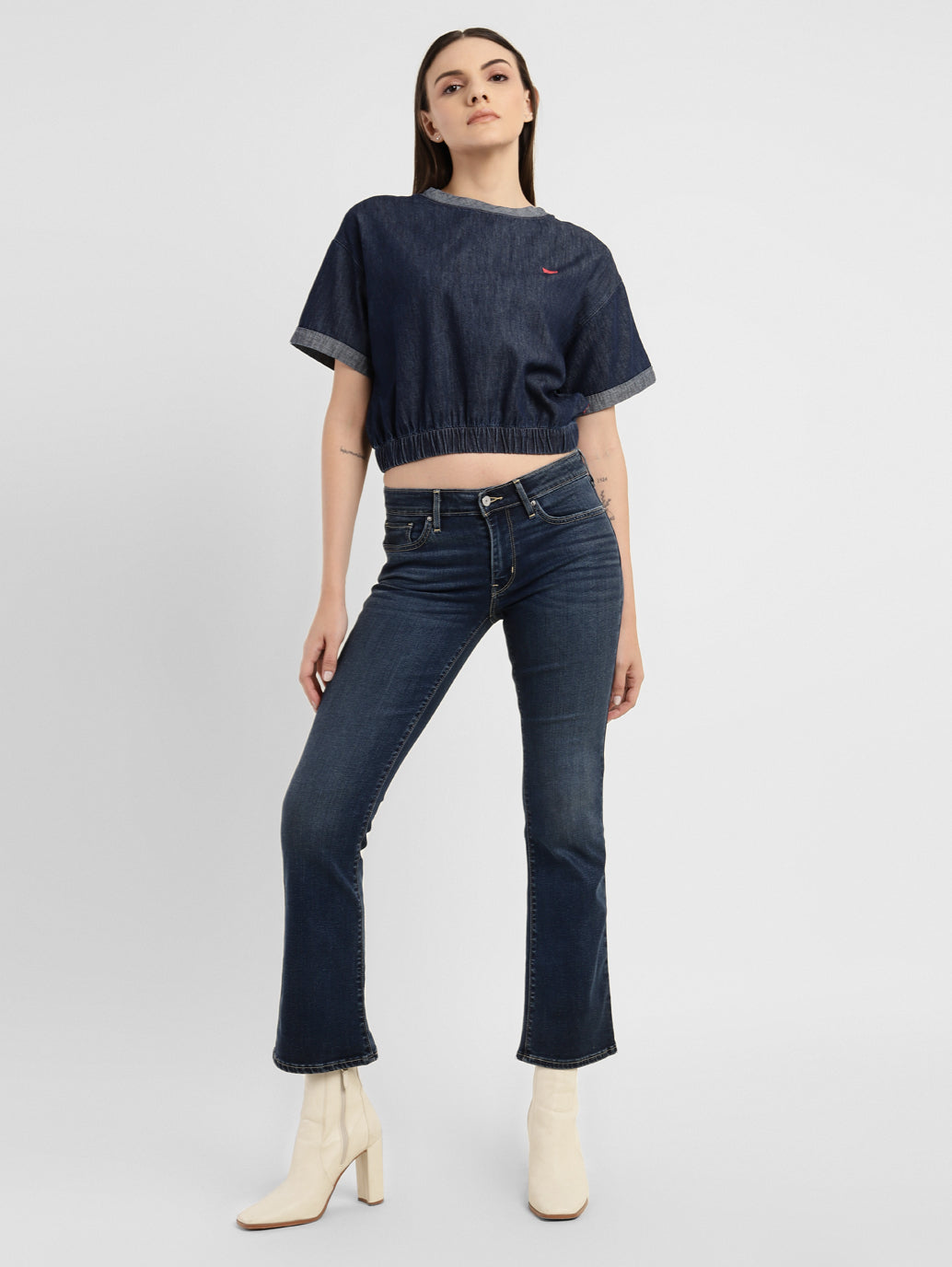 Women's 715 Blue Flared Fit Mid Rise Jeans