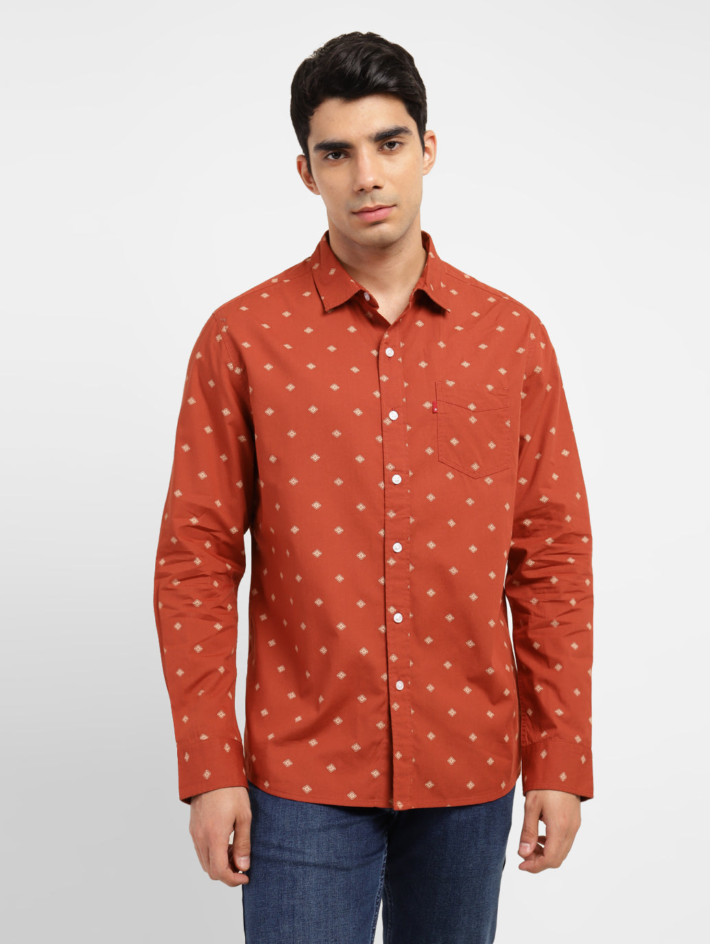 Men's Geometric Print Spread Collar Shirt
