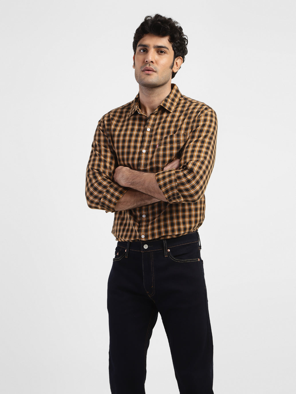Men's Checkered Spread Collar Shirt