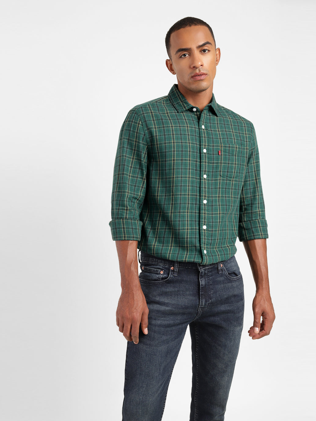 Men's Checkered Spread Collar Shirt