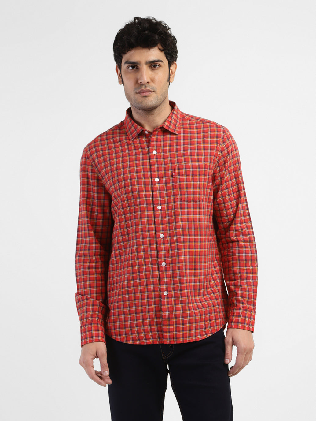 Men's Checkered Spread Collar Shirt