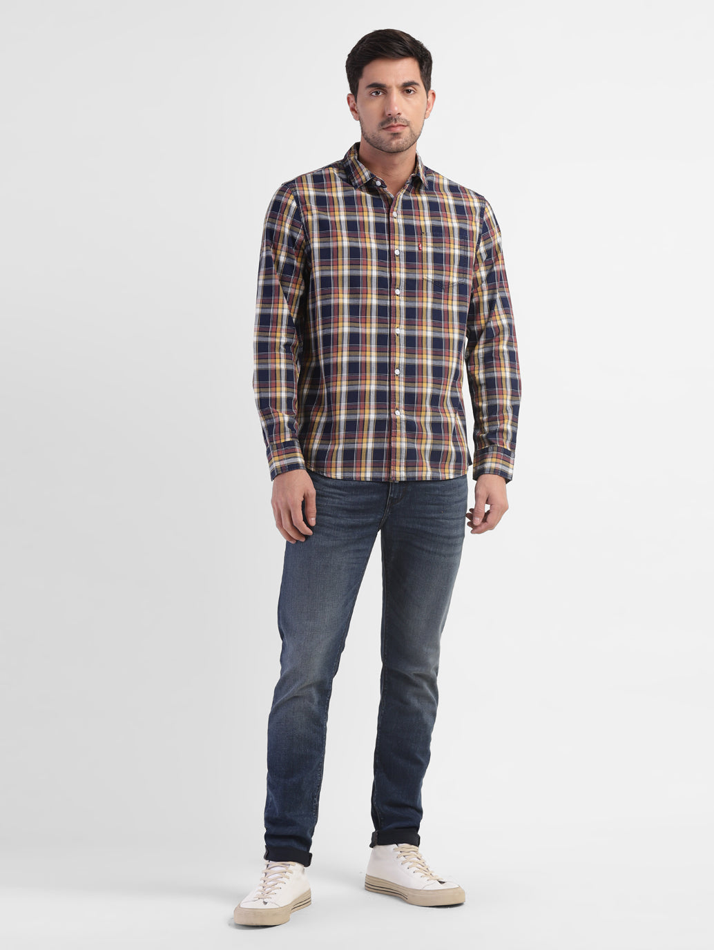 Men's Checkered Spread Collar Shirt