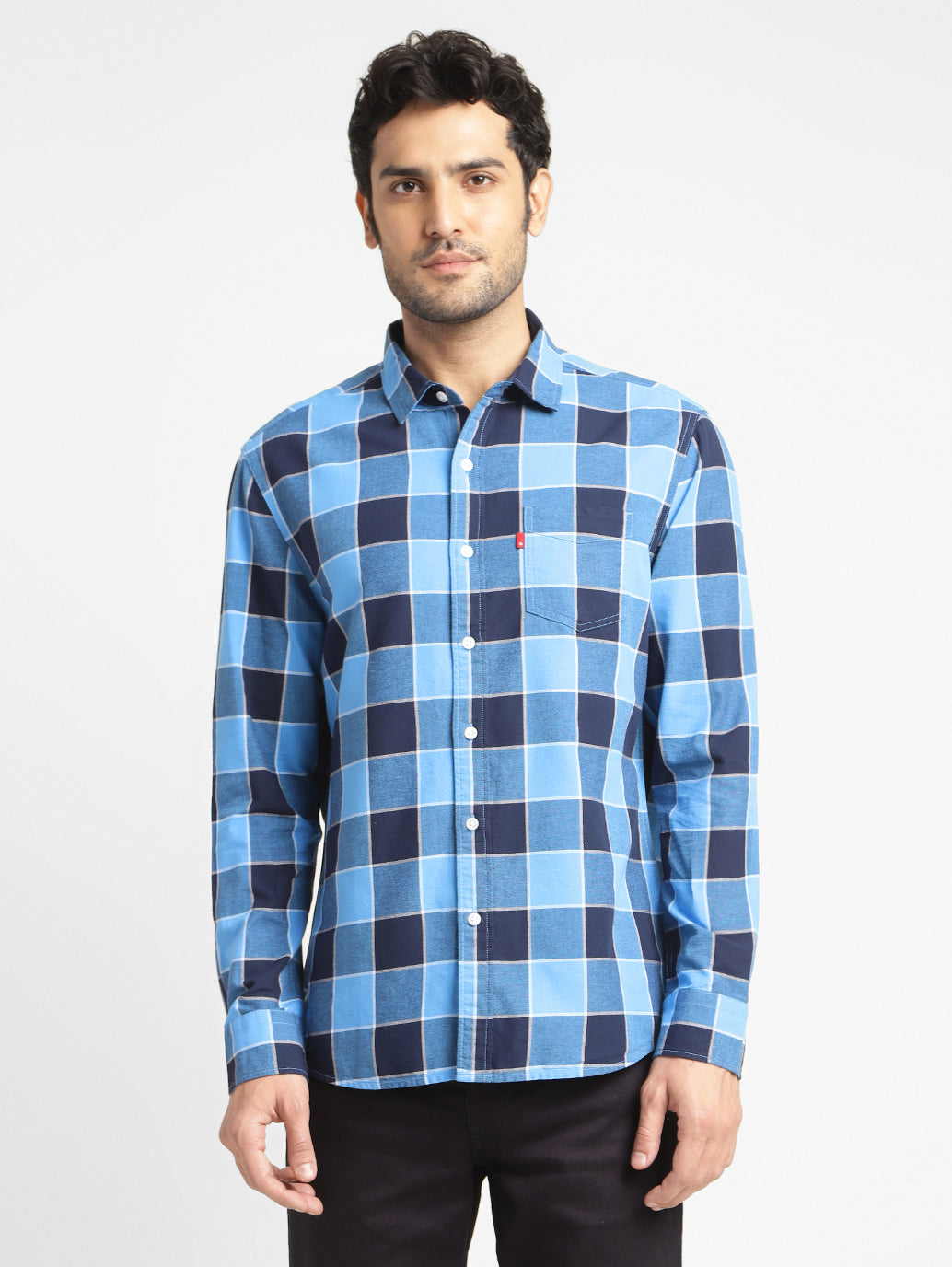 Men's Checkered Spread Collar Shirt