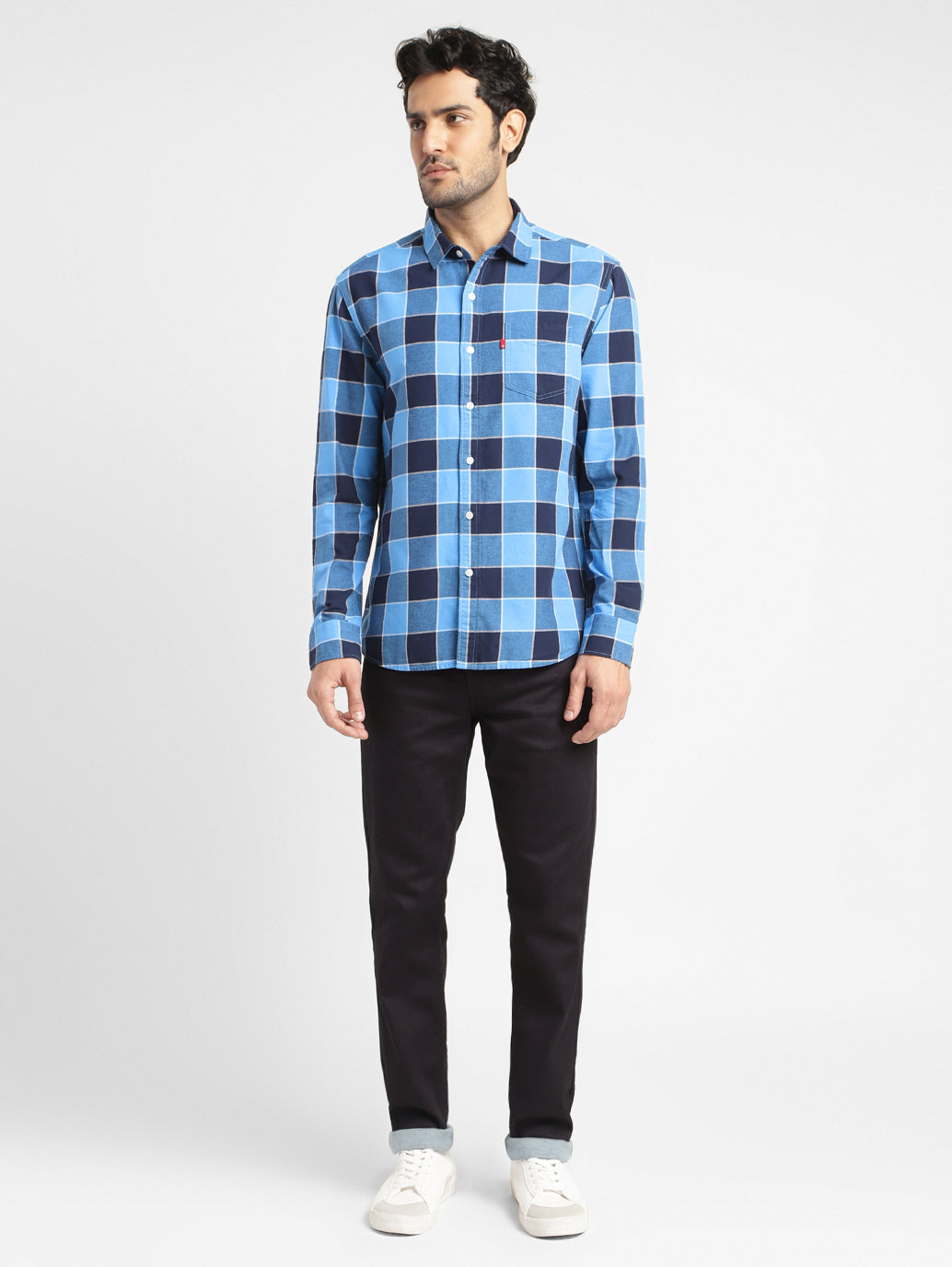 Men's Checkered Spread Collar Shirt