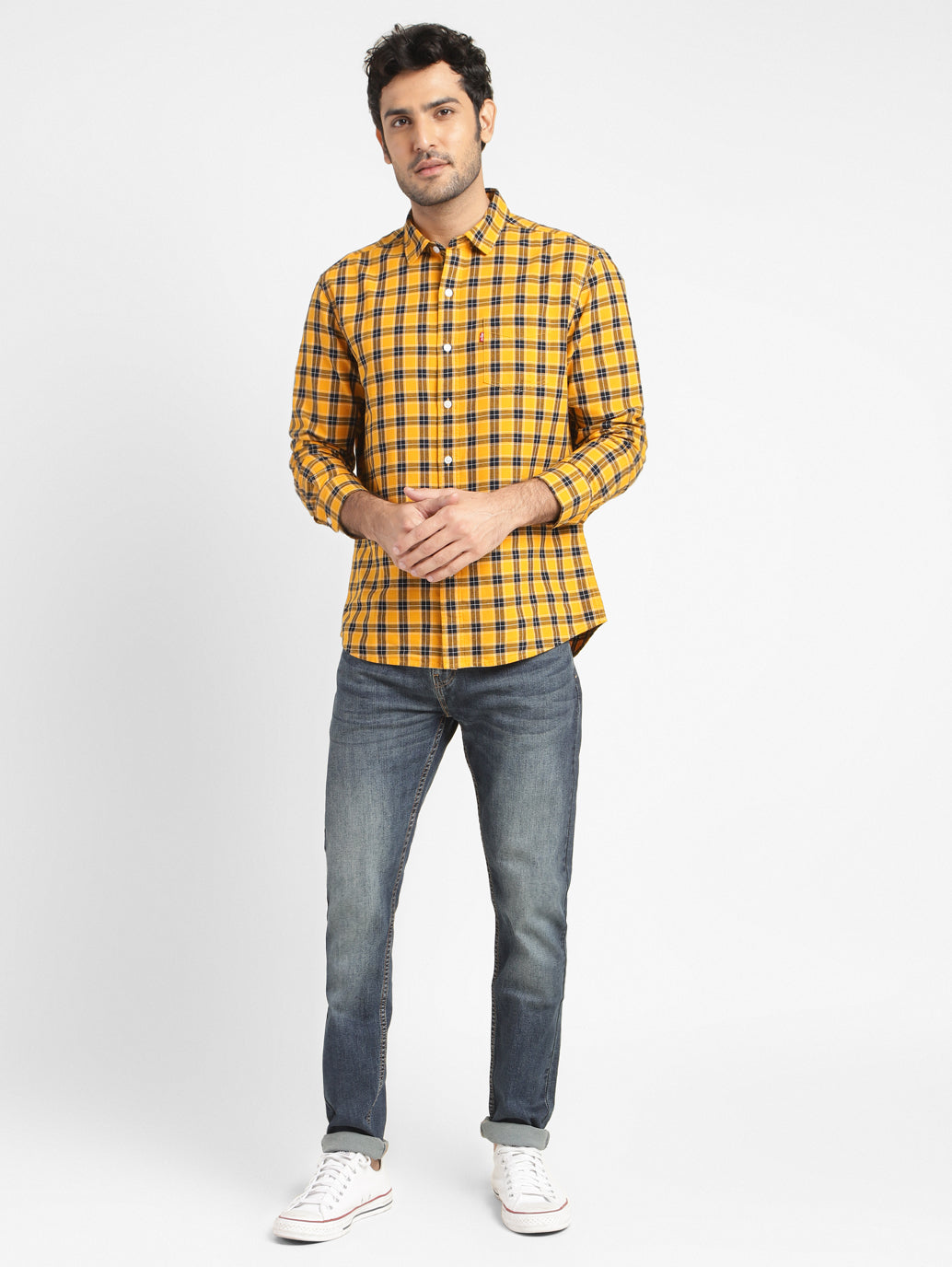 Men's Checkered Spread Collar Shirt