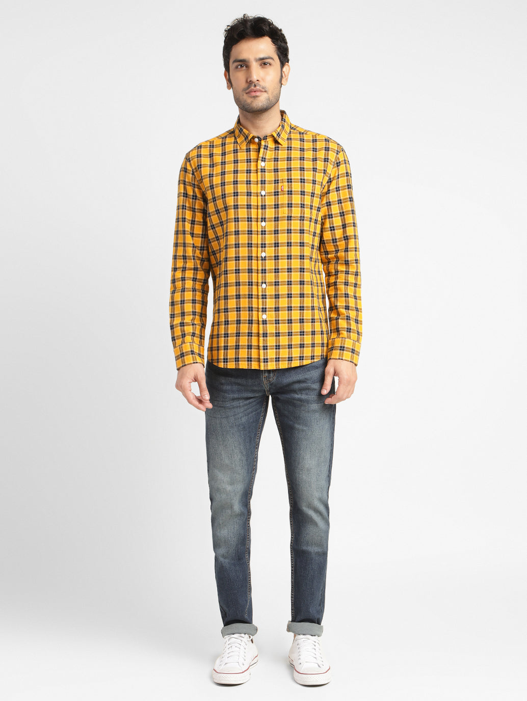 Men's Checkered Spread Collar Shirt