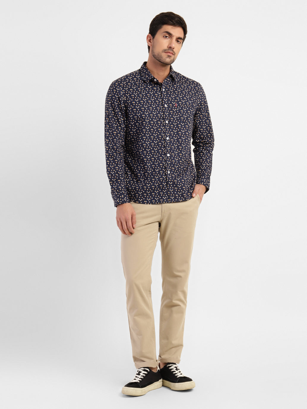 Men's Geometric Print Spread Collar Shirt