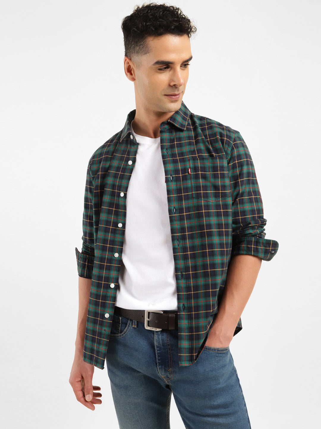 Men's Checkered Spread Collar Shirt