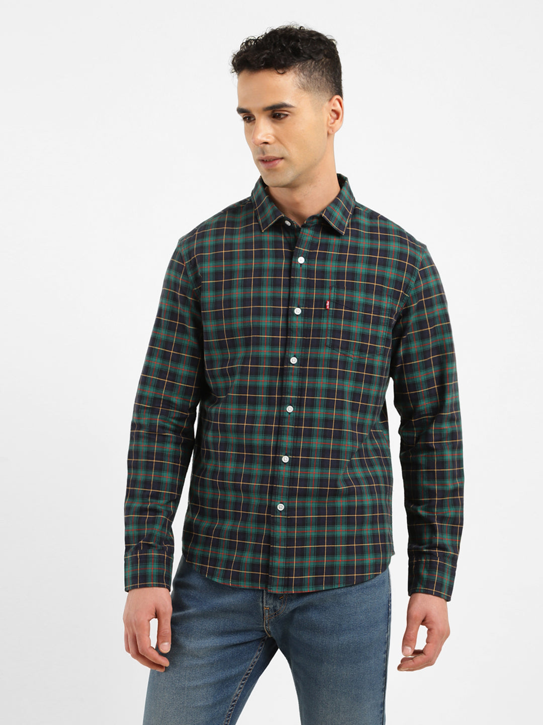 Men's Checkered Spread Collar Shirt