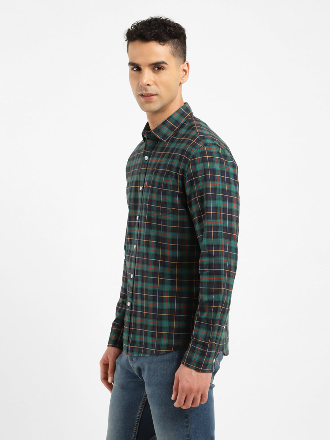 Men's Checkered Spread Collar Shirt