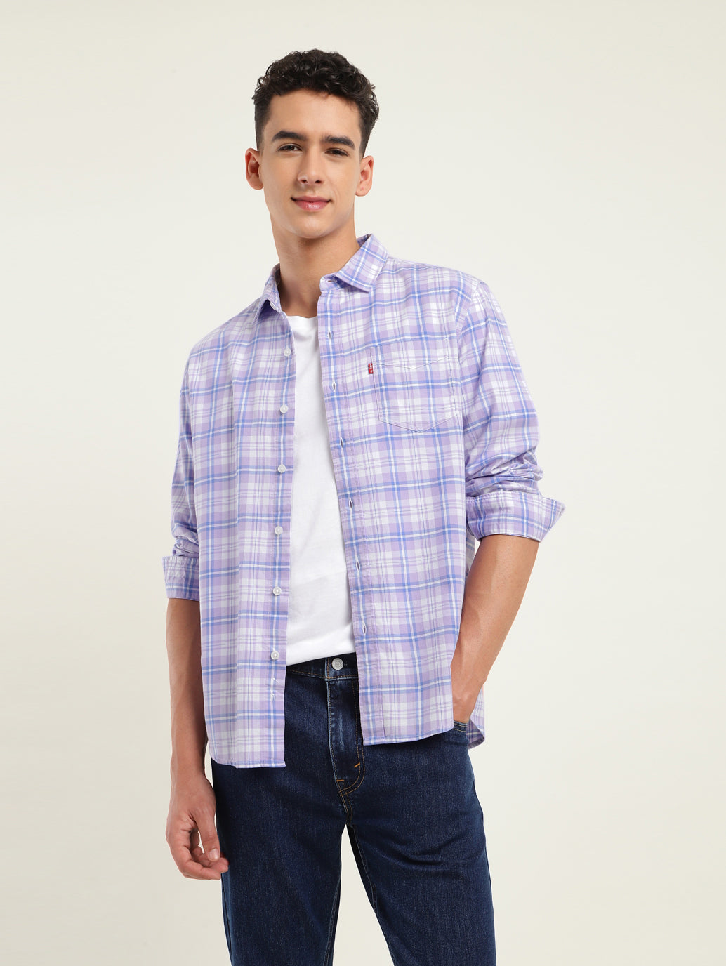 Men's Checkered Spread Collar Shirt