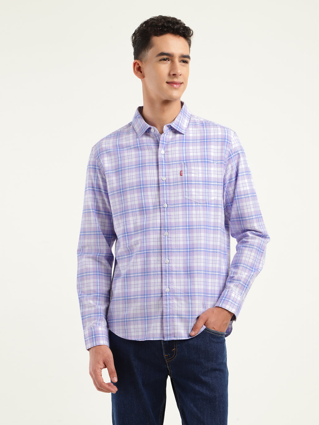 Men's Checkered Spread Collar Shirt