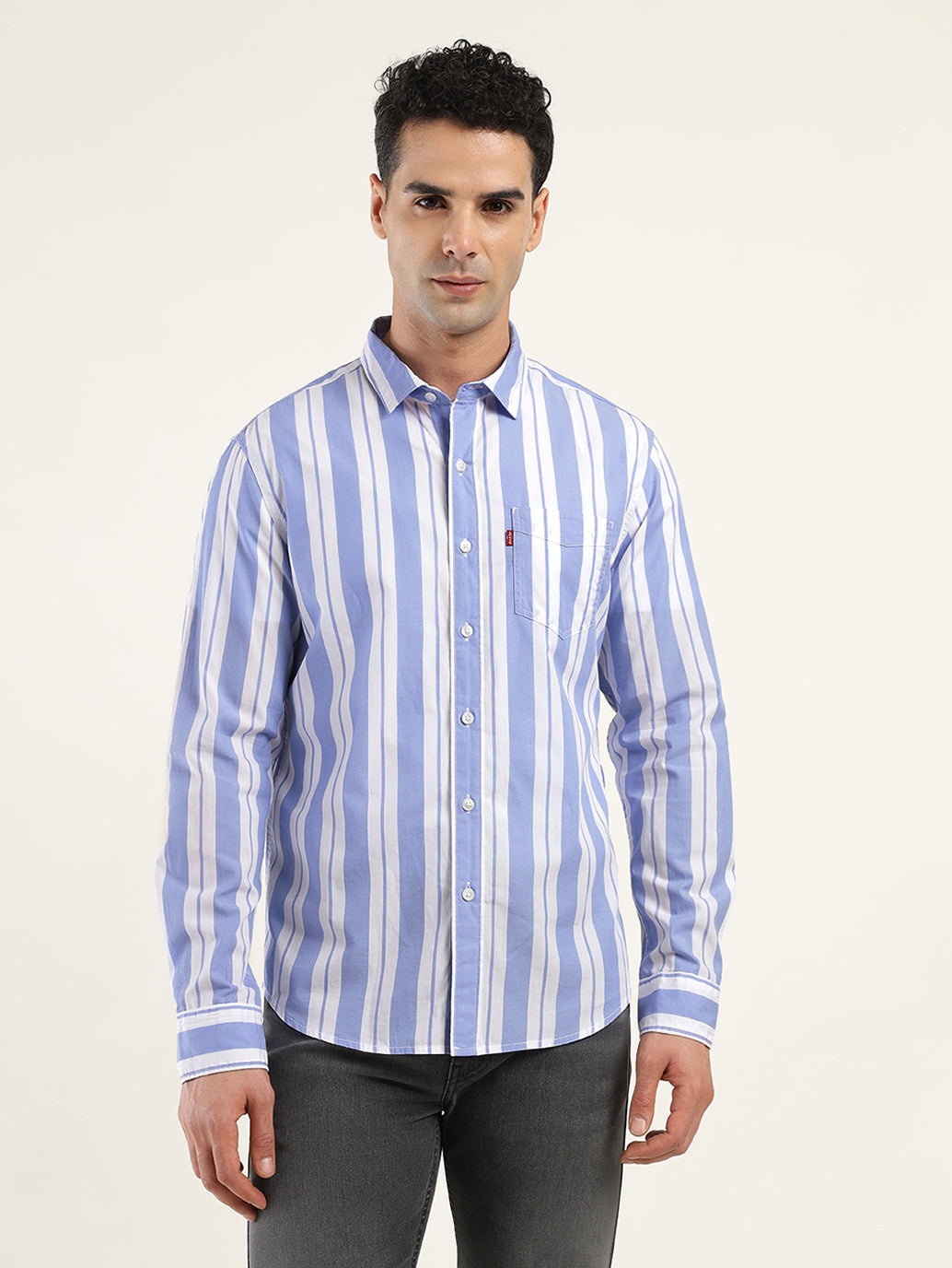 Men's Striped Slim Fit Shirt - Front View