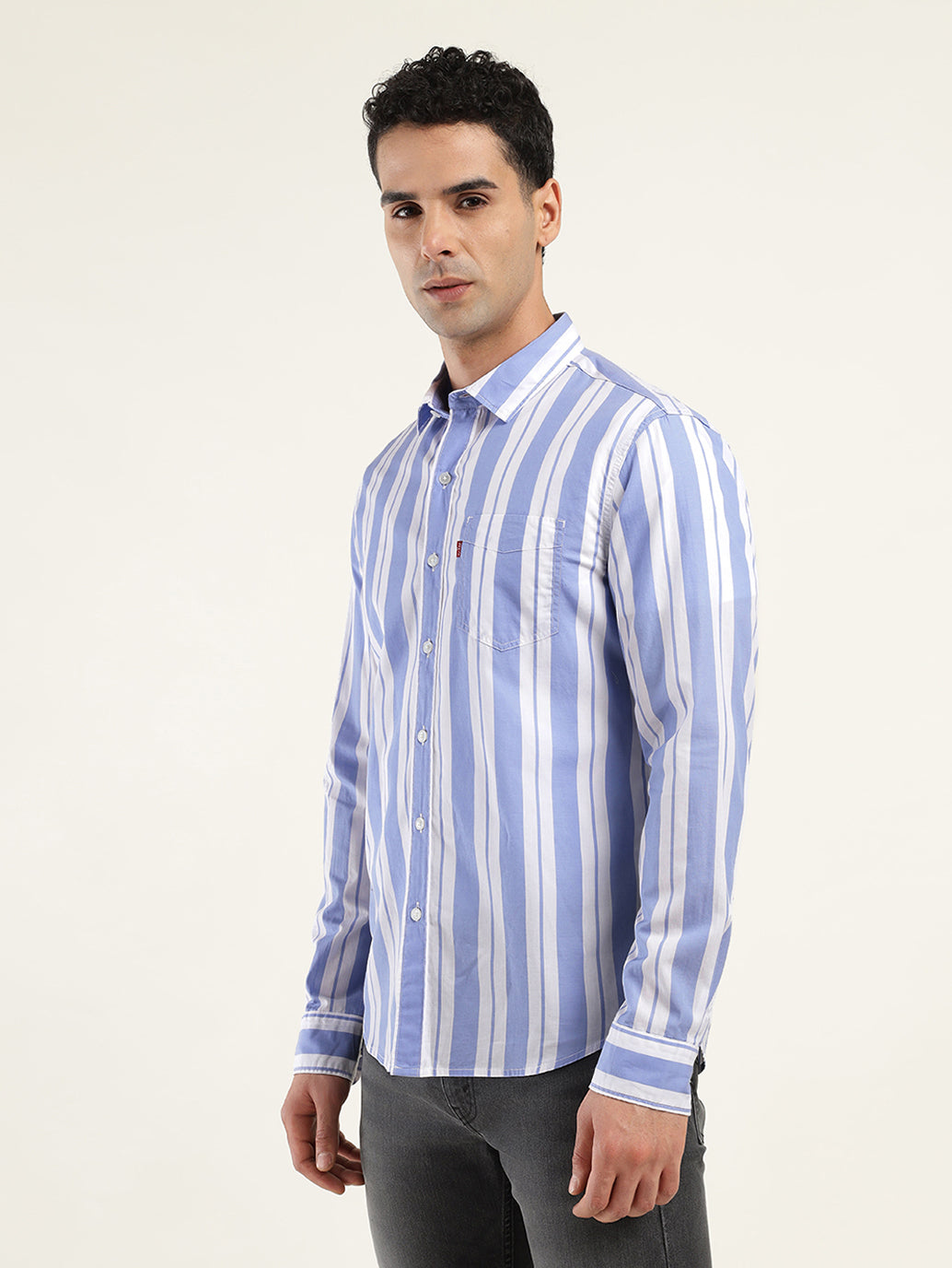 Men's Striped Slim Fit Shirt - Side View
