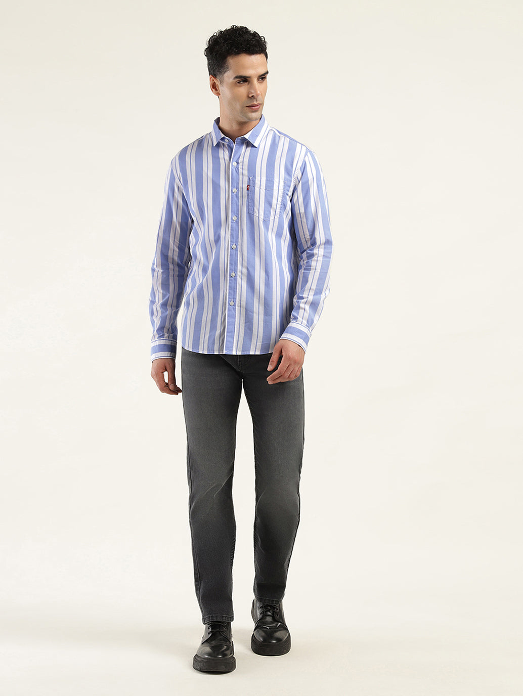 Men's Striped Slim Fit Shirt - ModelFront View