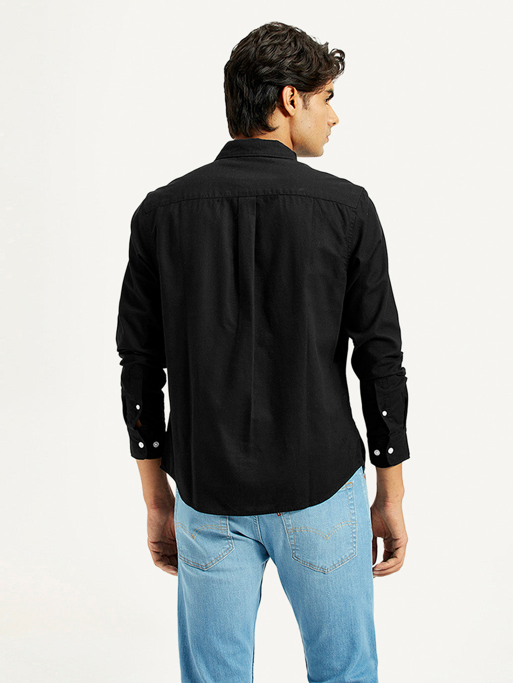 Men's Solid Black Slim Fit Shirt - Back View