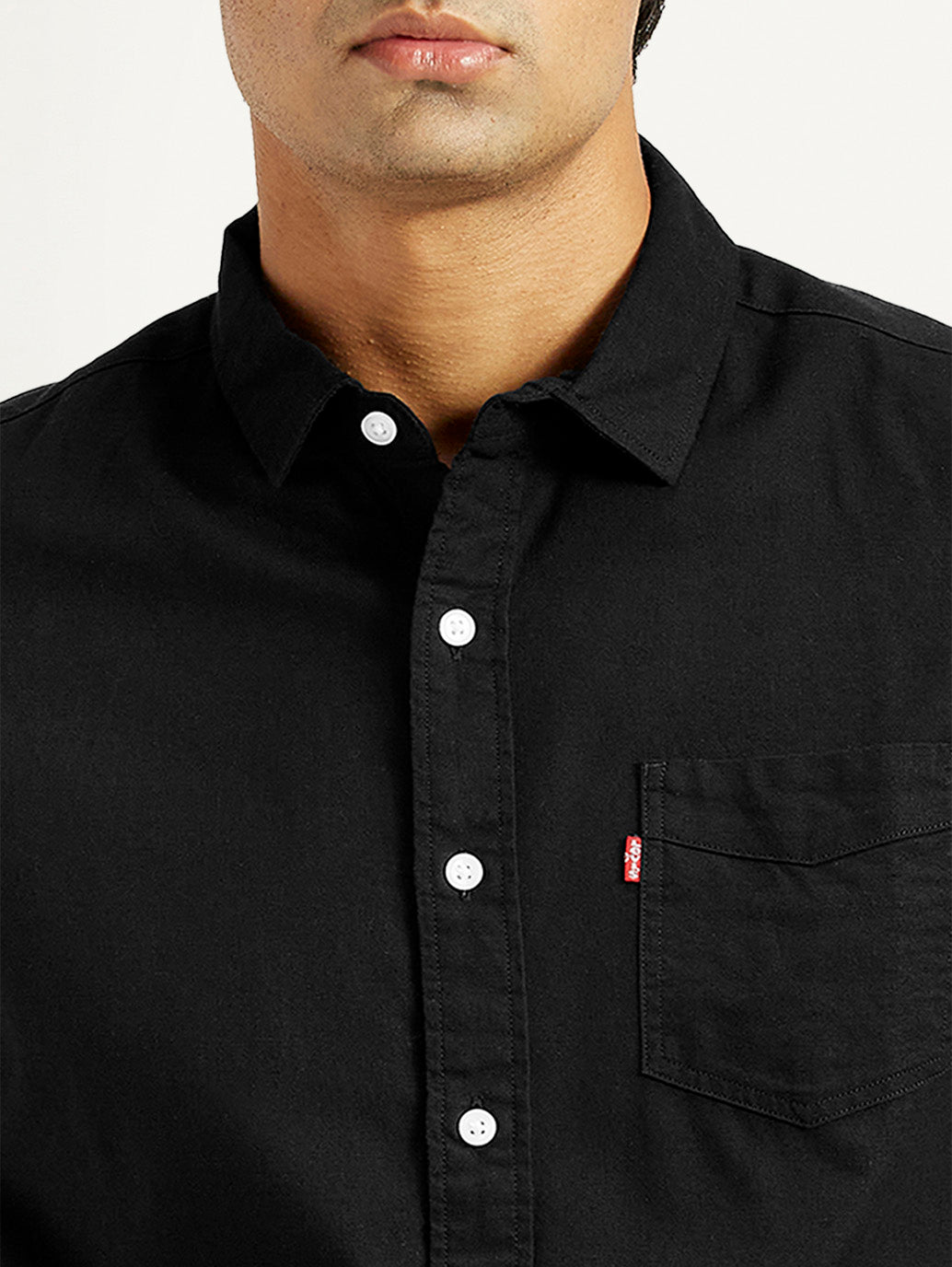 Men's Solid Black Slim Fit Shirt - Detail View