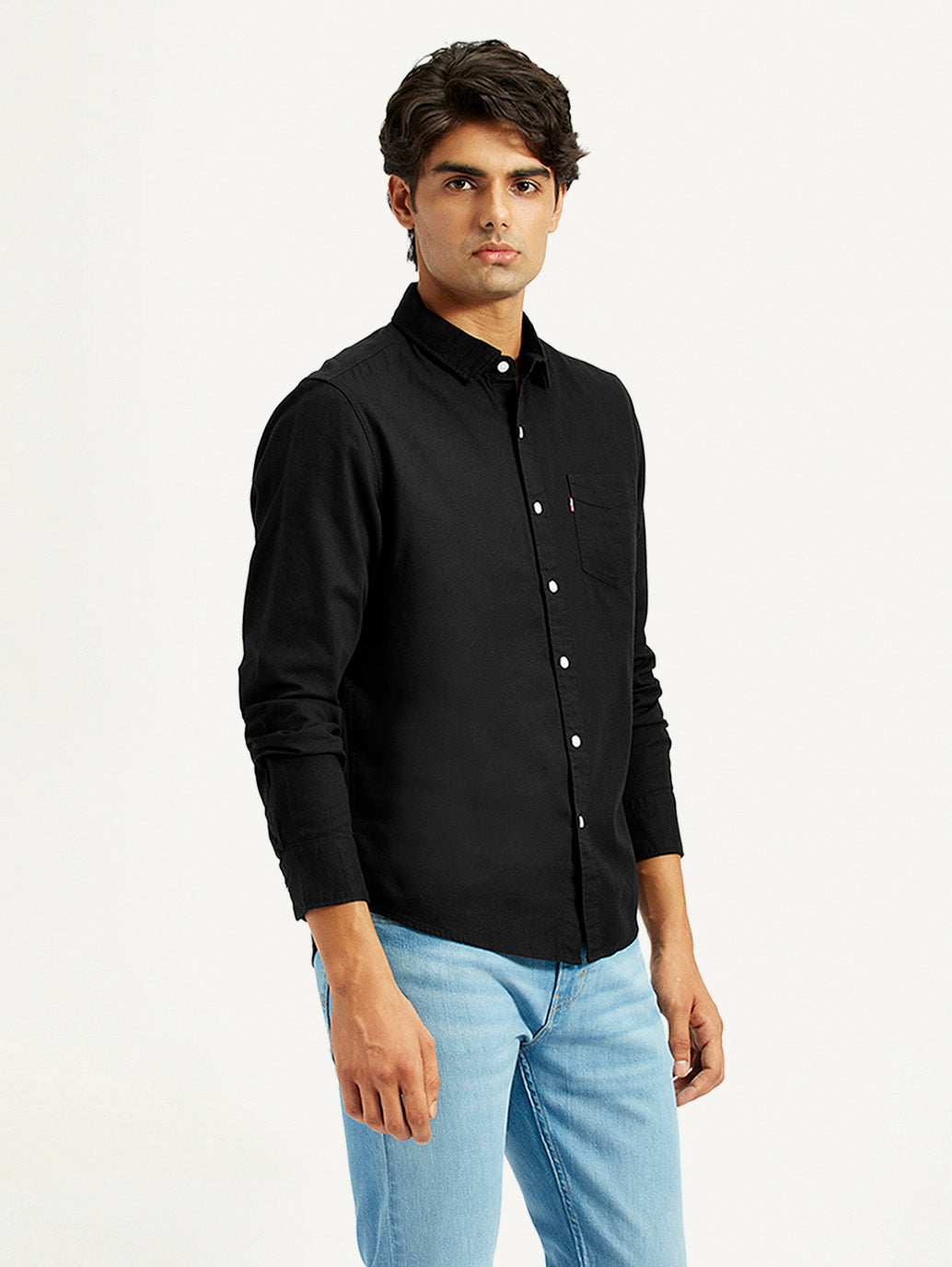 Men's Solid Black Slim Fit Shirt - Side View