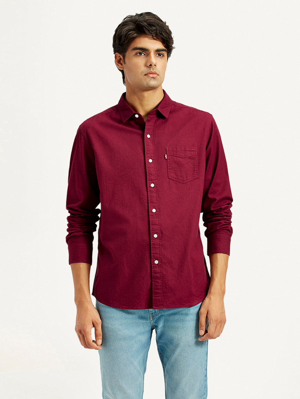 Men's Solid Maroon Slim Fit Shirt - Front View