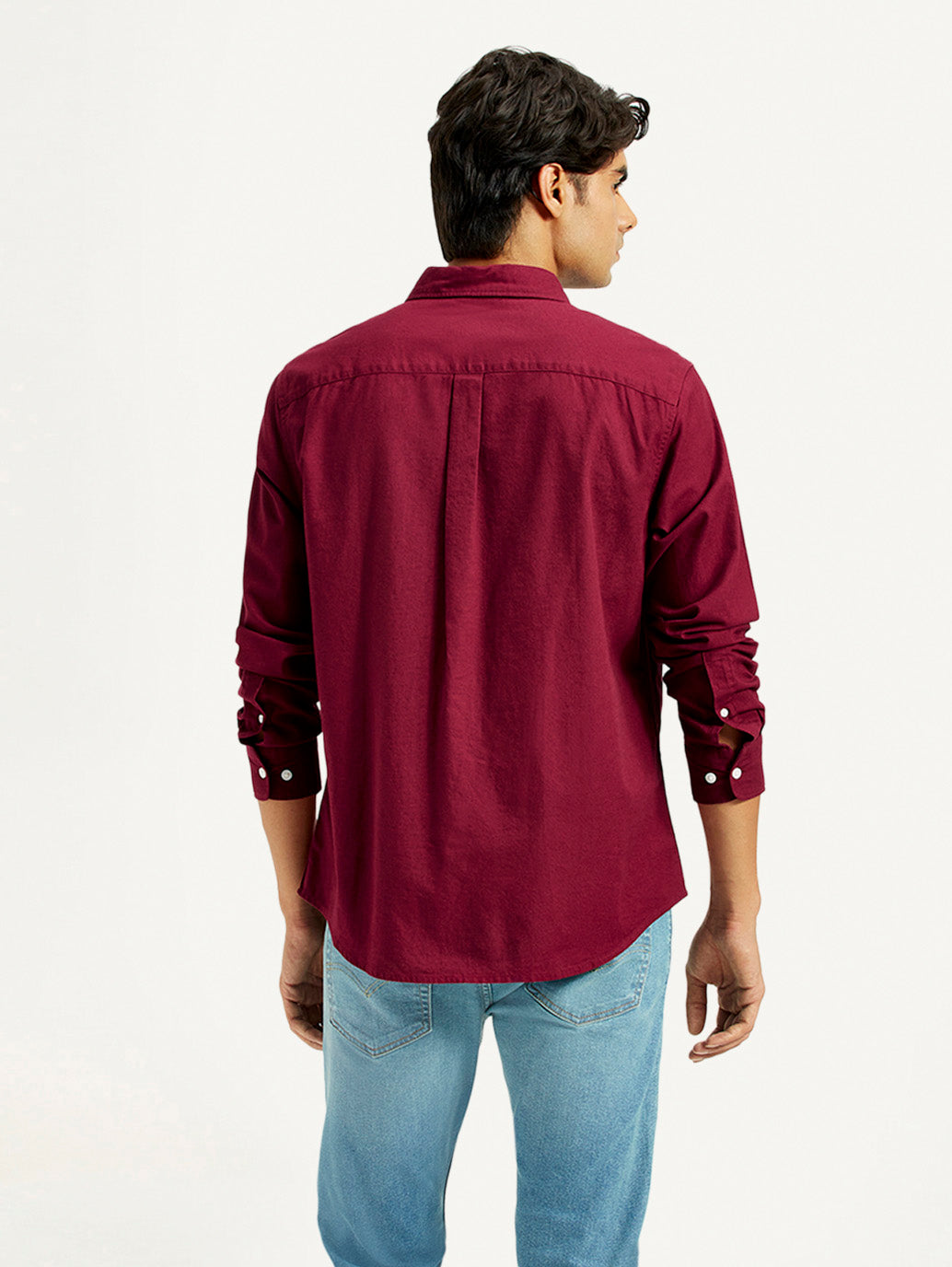 Men's Solid Maroon Slim Fit Shirt - Back View