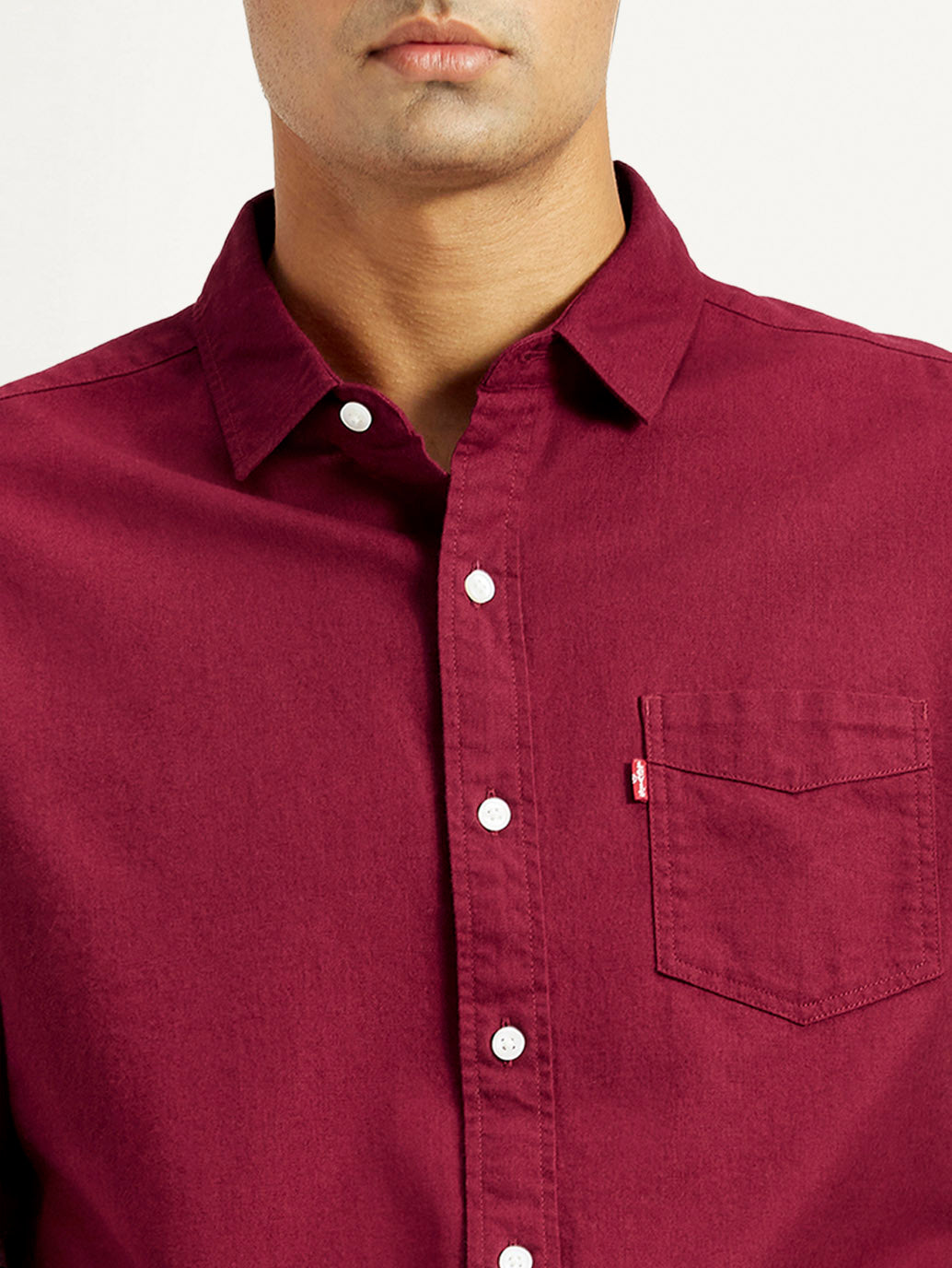 Men's Solid Maroon Slim Fit Shirt - Detail View