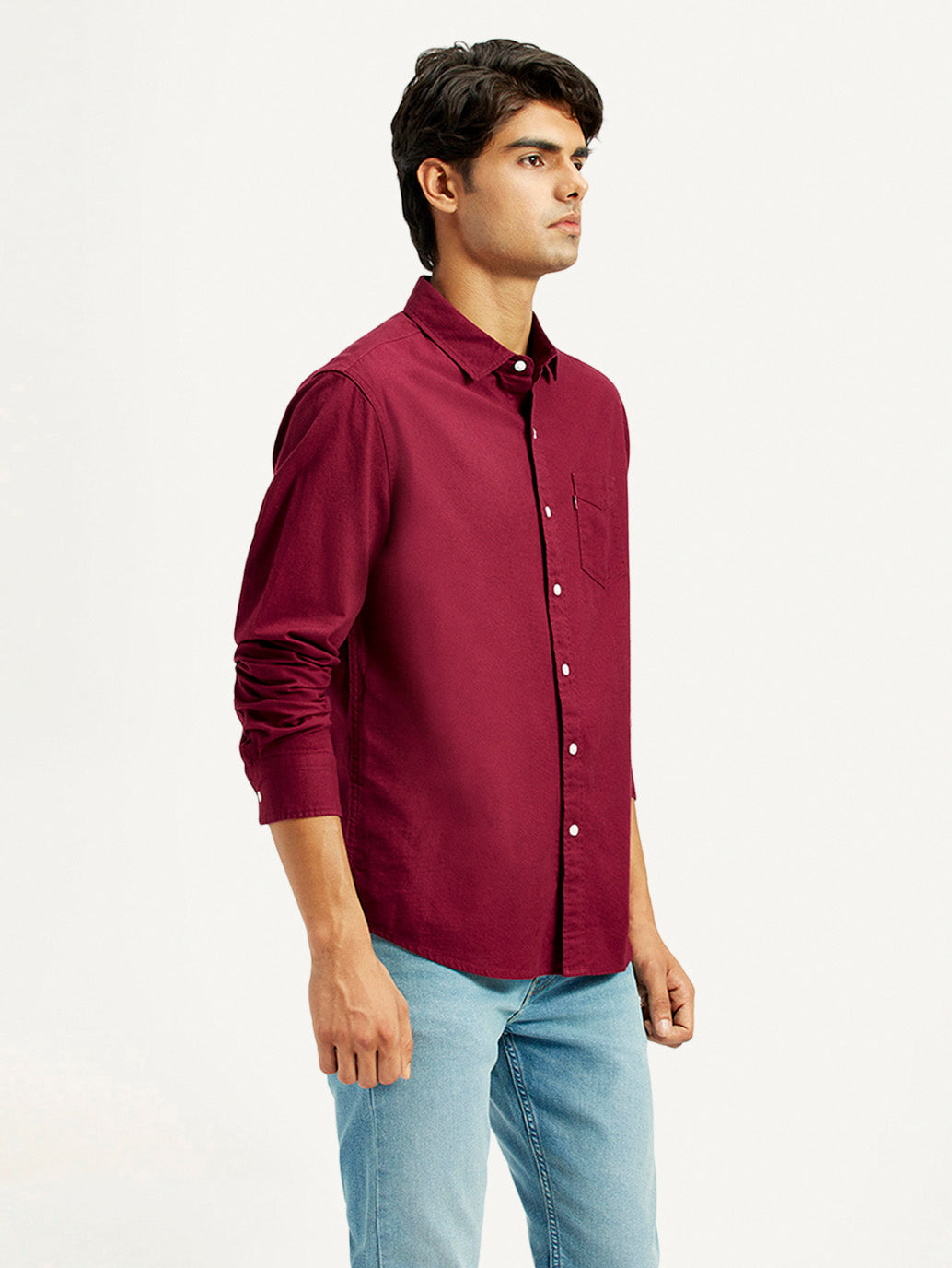 Men's Solid Maroon Slim Fit Shirt - Side View