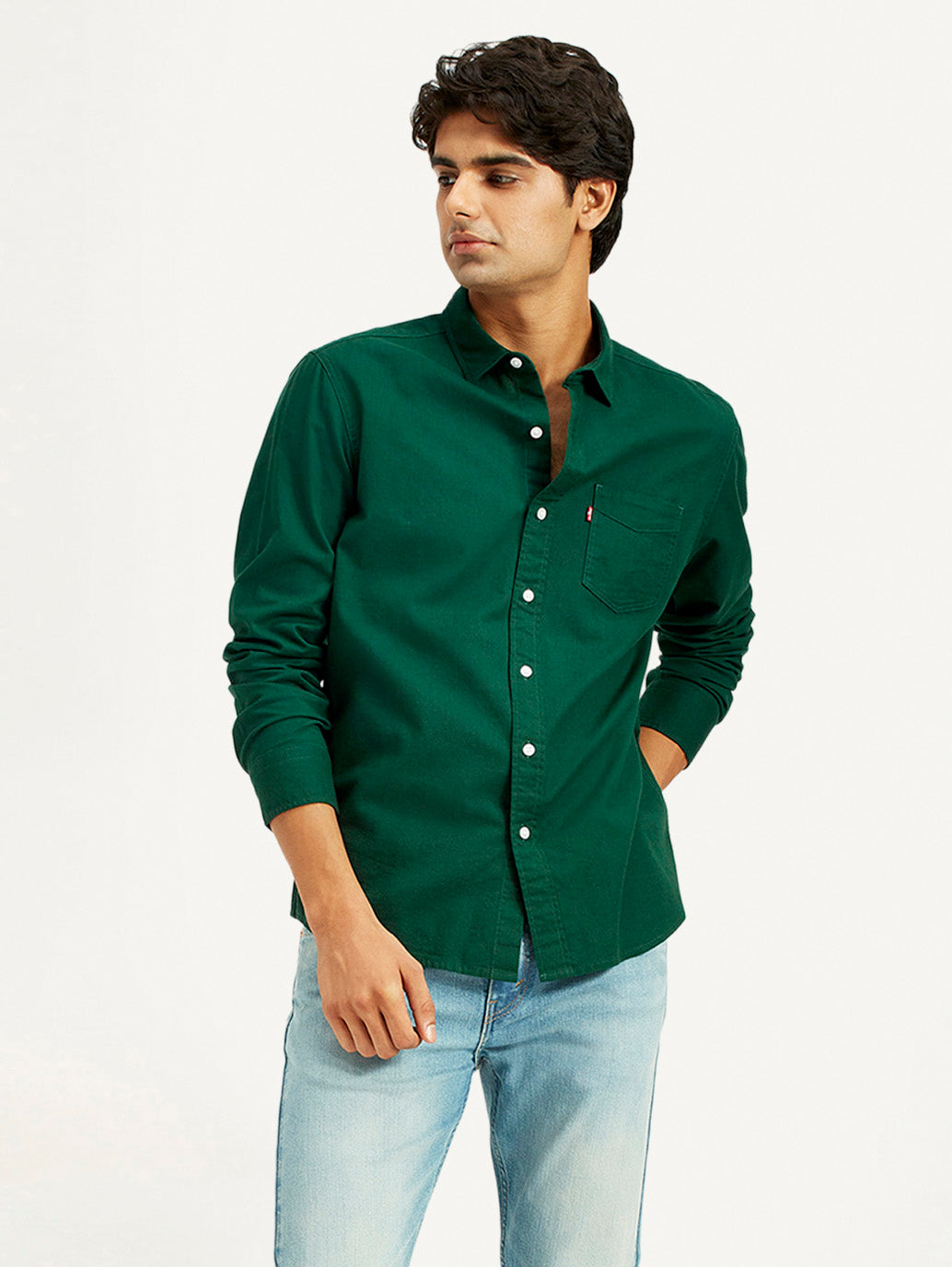 Men's Solid Dark Green Slim Fit Shirt - Styleshot View