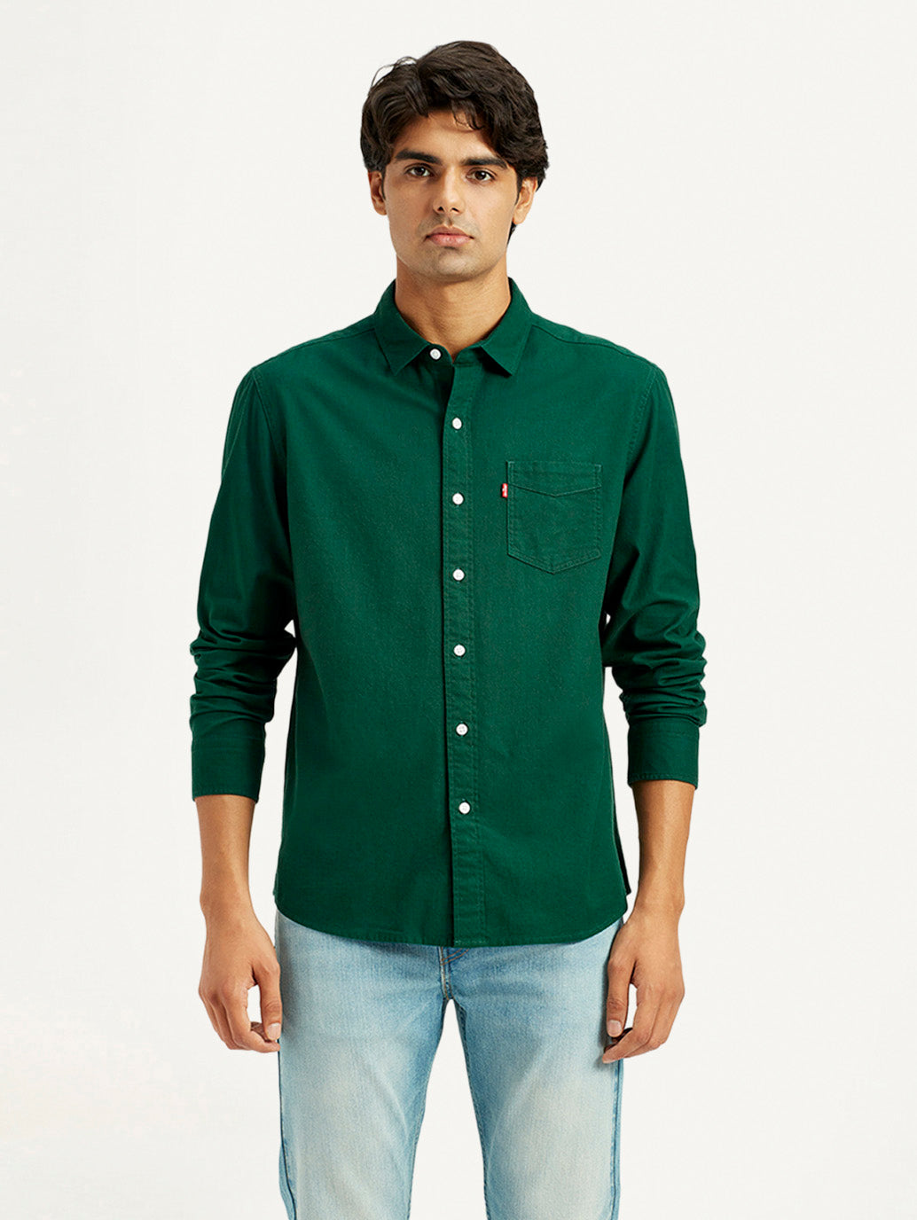 Men's Solid Dark Green Slim Fit Shirt - Front View